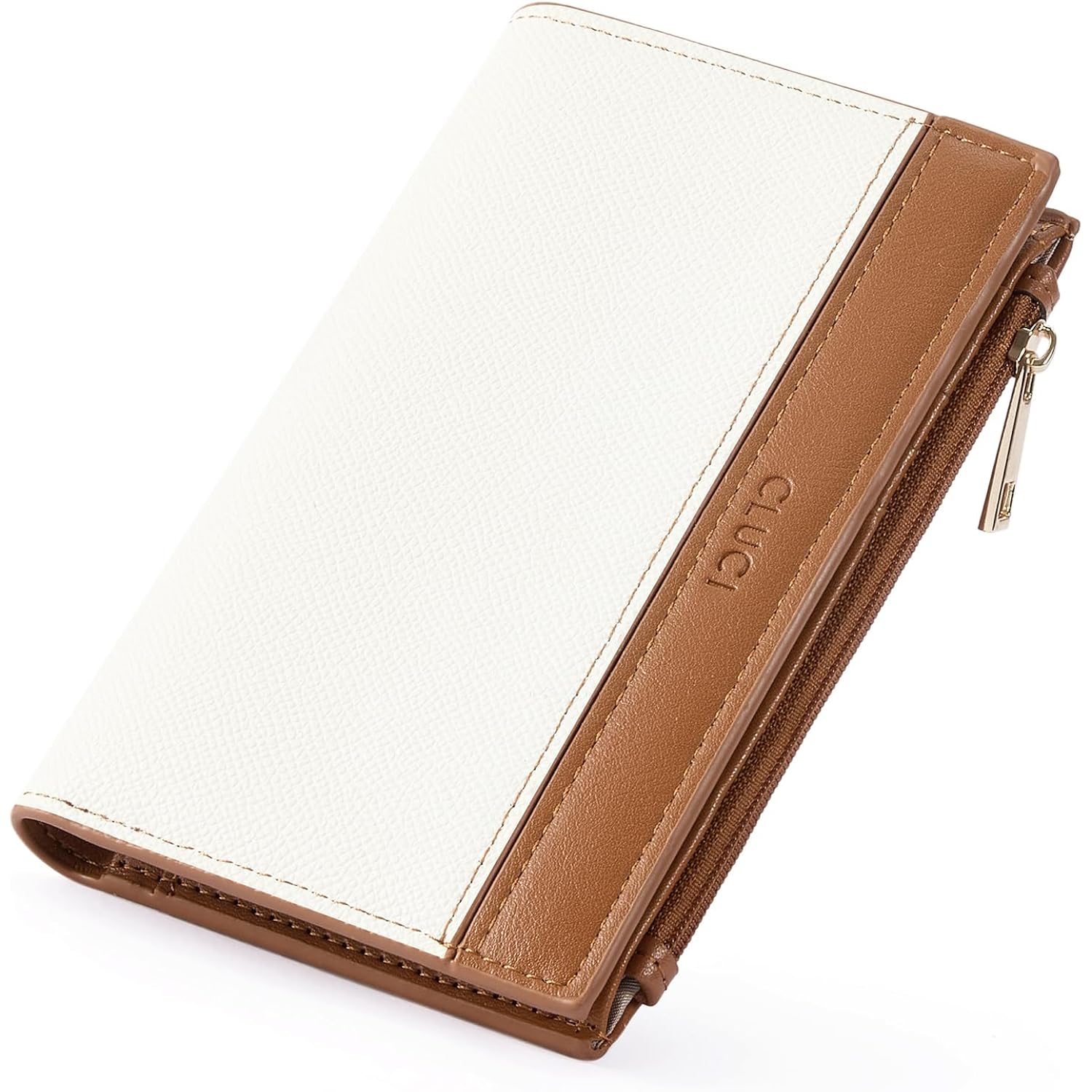 CLUCI RFID Wallet Women PU Leather Small Women Wallet Blocking Bifold Ladies Wallet Credit Card Holder Beige with Brown