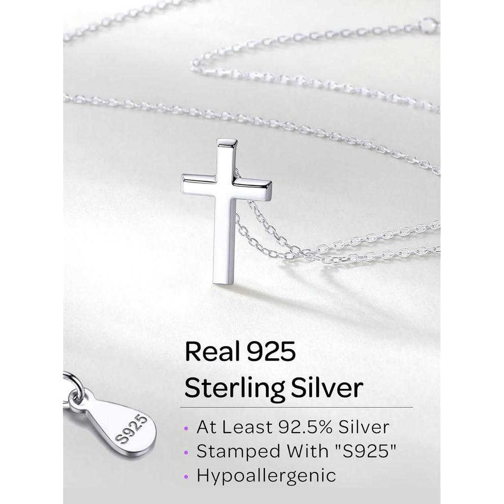 ChicSilver Personalized 925 Sterling Silver Dainty Small Cross/Heart/Butterfly/Star/Moon/Dot/Triangle Pendant Necklace for Women, Silver/Gold/Rose Gold/Black (with Gift Box)