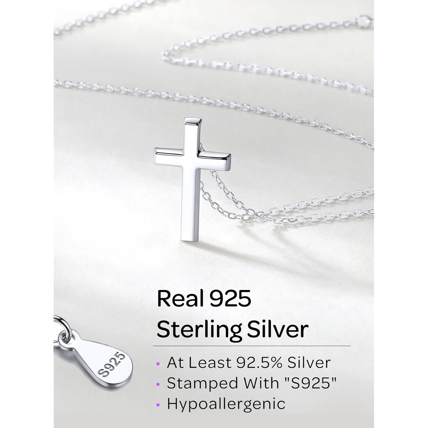 ChicSilver Personalized 925 Sterling Silver Dainty Small Cross/Heart/Butterfly/Star/Moon/Dot/Triangle Pendant Necklace for Women, Silver/Gold/Rose Gold/Black (with Gift Box)