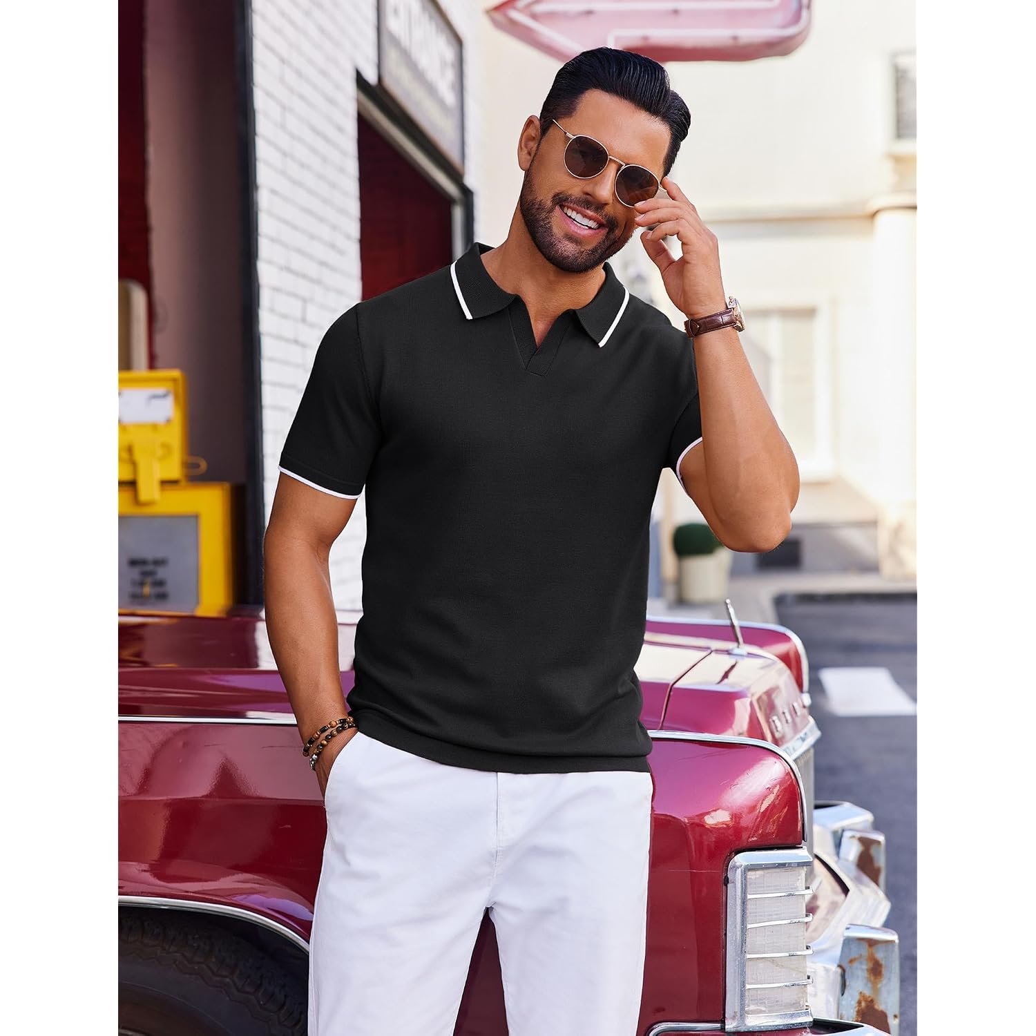Coofandy Mens Polo Shirts Short Sleeve Casual Knit Polo Shirt Vintage Golf T Shirts Old Money Tops