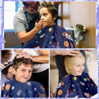 Febsnow Kids Hair Cutting Cape,Professional Kids Barber Cape And Neck Duster Brush Cartoon Hairdresser Apron With Adjustable Closure For Children Salon Barber Supplies For Kids & Adults 55X39 Inches