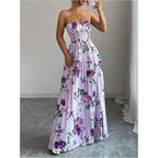 Oyoangle Women'S Summer Floral Wedding Guest Dress Jacquard Tube Sleeveless Pleated A Line Cocktail Party Prom Dress