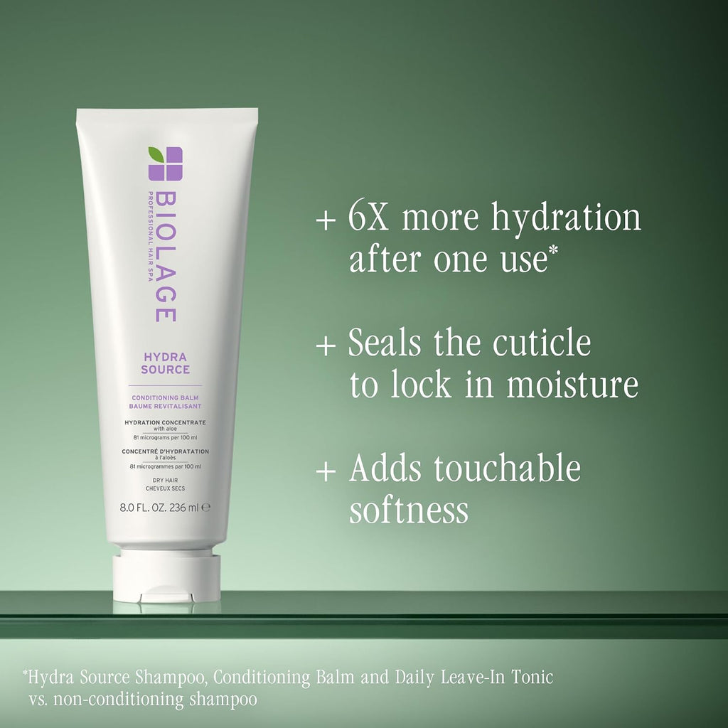 Biolage Hydra Source Conditioning Balm - For Fine To Medium Dry Hair, Moisturizes, Detangles & Adds Softness, Infused With Fermented Aloe & Micro-Filtered Hyaluronic Acid, Vegan & Paraben-Free