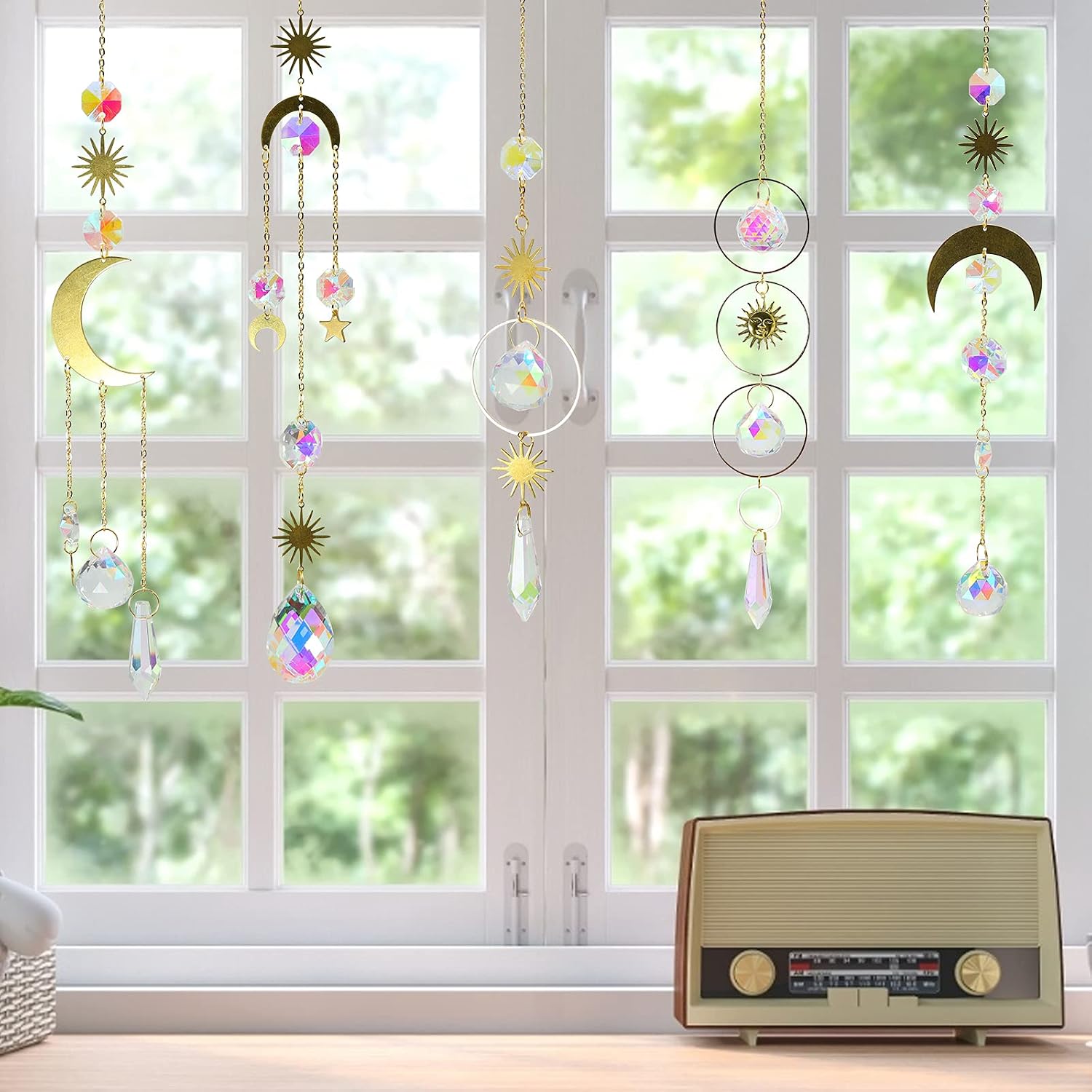 6Pieces Colorful Crystals Suncatcher Hanging Sun Catcher With Chain Pendant Ornament Crystal Balls For Window Home Garden Christmas Day Party Wedding Decoration