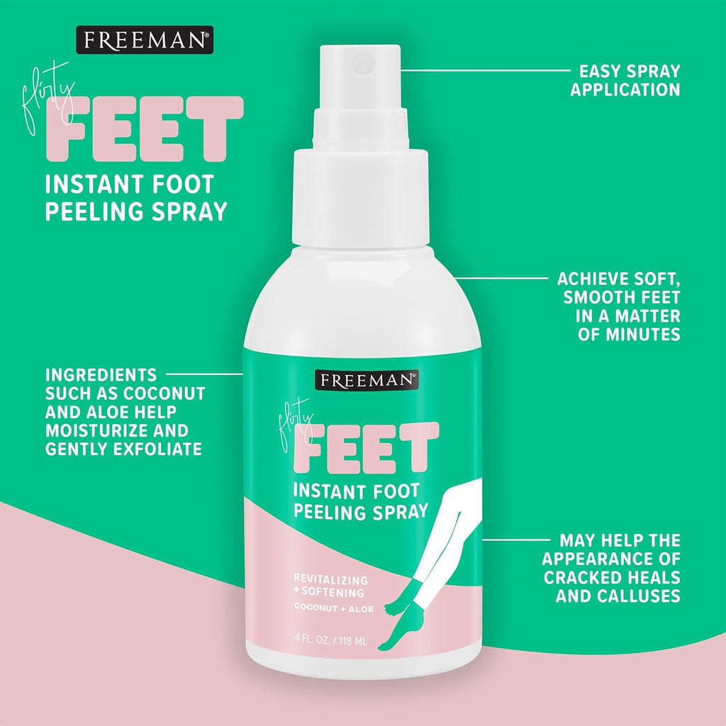 Freeman Flirty Feet Foot Care Set – Instant Peeling Spray for Dry, Cracked Feet + Moisturizing Foot Mask Socks 3-Pack (4 Piece Set)