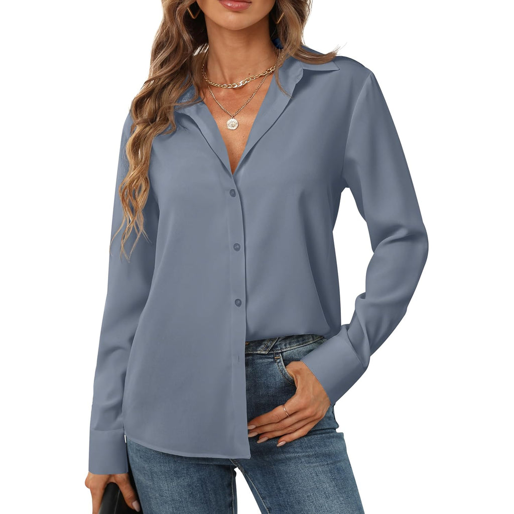 Women's Button Down Shirts Long Sleeve Basic Classic Soft Shirt Collared Fashion Dressy Casual Blouses