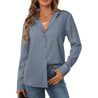 Women's Button Down Shirts Long Sleeve Basic Classic Soft Shirt Collared Fashion Dressy Casual Blouses