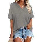 Wiholl Oversized Tshirts For Women 2026 Summer Tops Short Sleeve V Neck Shirts Basic Tee