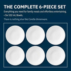 Corelle Vitrelle 6-Piece Soup/Cereal Bowl Set Triple Layer Glass and Chip Resistant, 18-Oz Lightweight Round Bowls, Winter Frost White