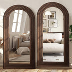 Arched Full Length Mirror With Solid Wood Frame | 71X32 Farmhouse Wall Mounted Floor Mirror With Stand, Vertical Hanging, Leaning Standing For Bedroom, Living Room, Brown