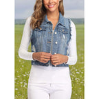Miss Moly Women'S Ripped Denim Vest Cropped Distressed Classic Sleeveless Jean Vest Jackets With Flap Pockets