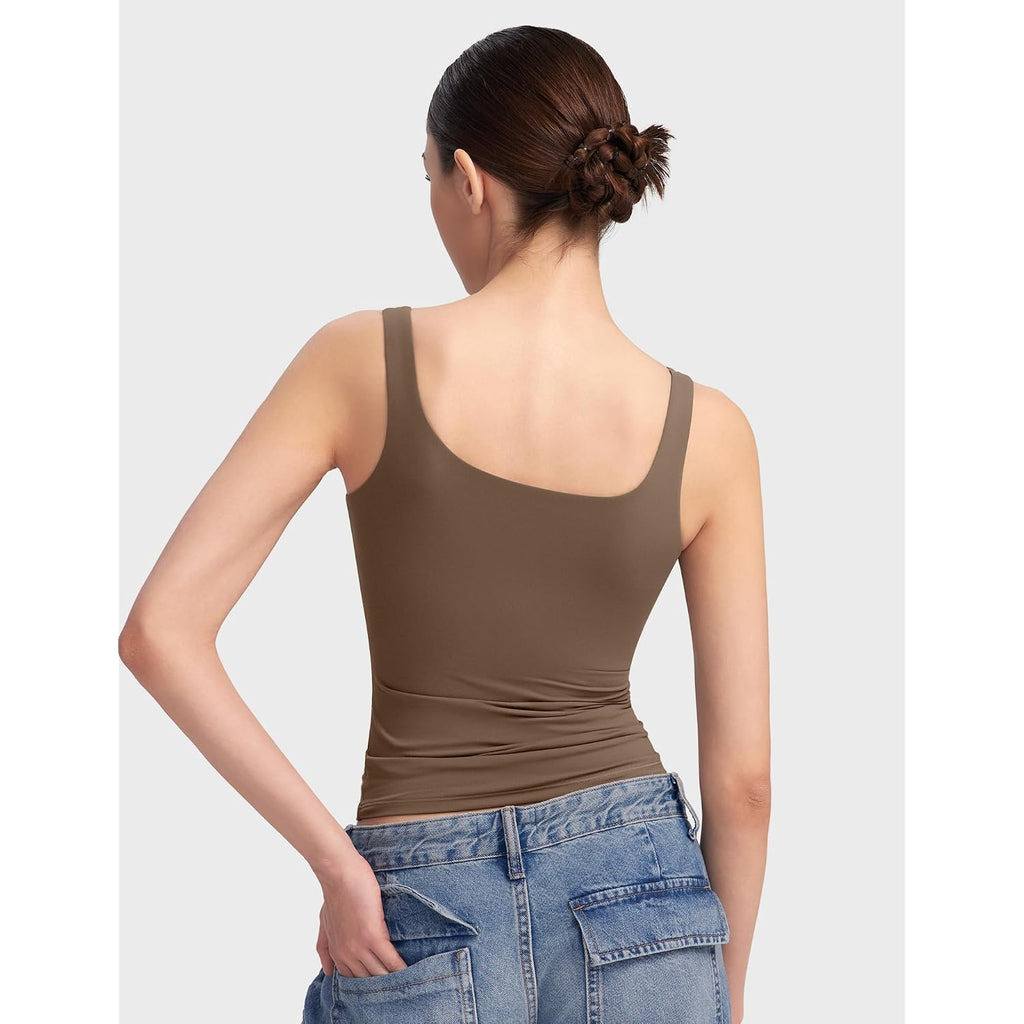 PUMIEY Women's Square Neck Tank Top Sleeveless Double Lined Basic Tops Sharp Collection