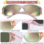 3 Pairs Y2K Sunglasses For Women, Fashion Wrap Around Butterfly Design Sun Glasses With Uv400 Protection