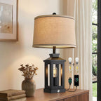 23.75" Retro Farmhouse Black Table Lamp For Living Room Bedroom Nightstand Single Pack Touch Control Bedside Nightlight Vintage Modern Lamp With Usb C+A Ports And 2 Light Sources