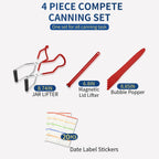 Canning Jar Lifter Tongs With Jar Lid Lifter Magnetic Lid Lifter,Canning Bubble Popper Bubble Remover And Canning Labels For Canning Supplies Starter Kit,4Pcs Canning Tools-Red