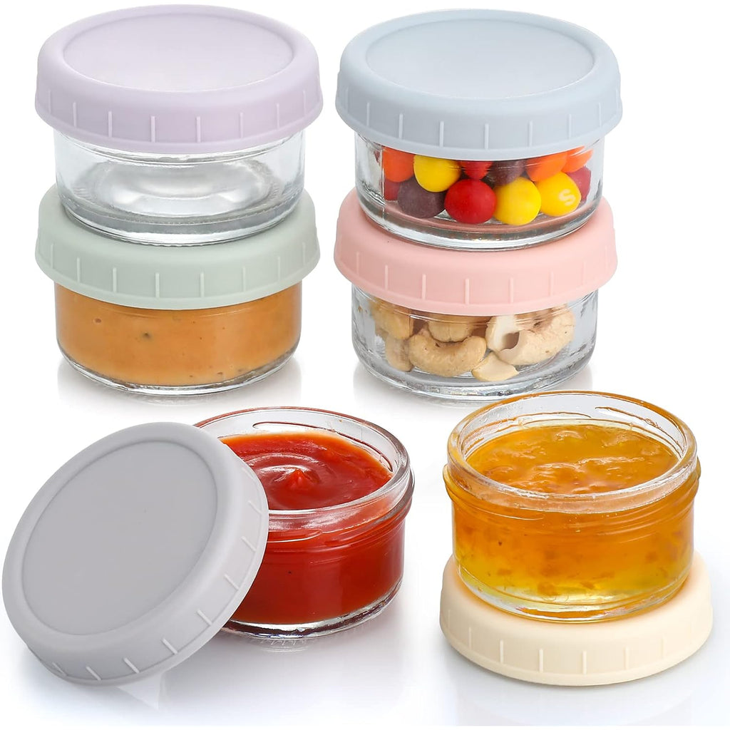 Vitever [6 Pack] Salad Dressing Container To Go, 2.7 Oz Glass Small Condiment With Lids, Dipping Sauce Cups Set, Leakproof Reusable For Lunch Box Work Trip.