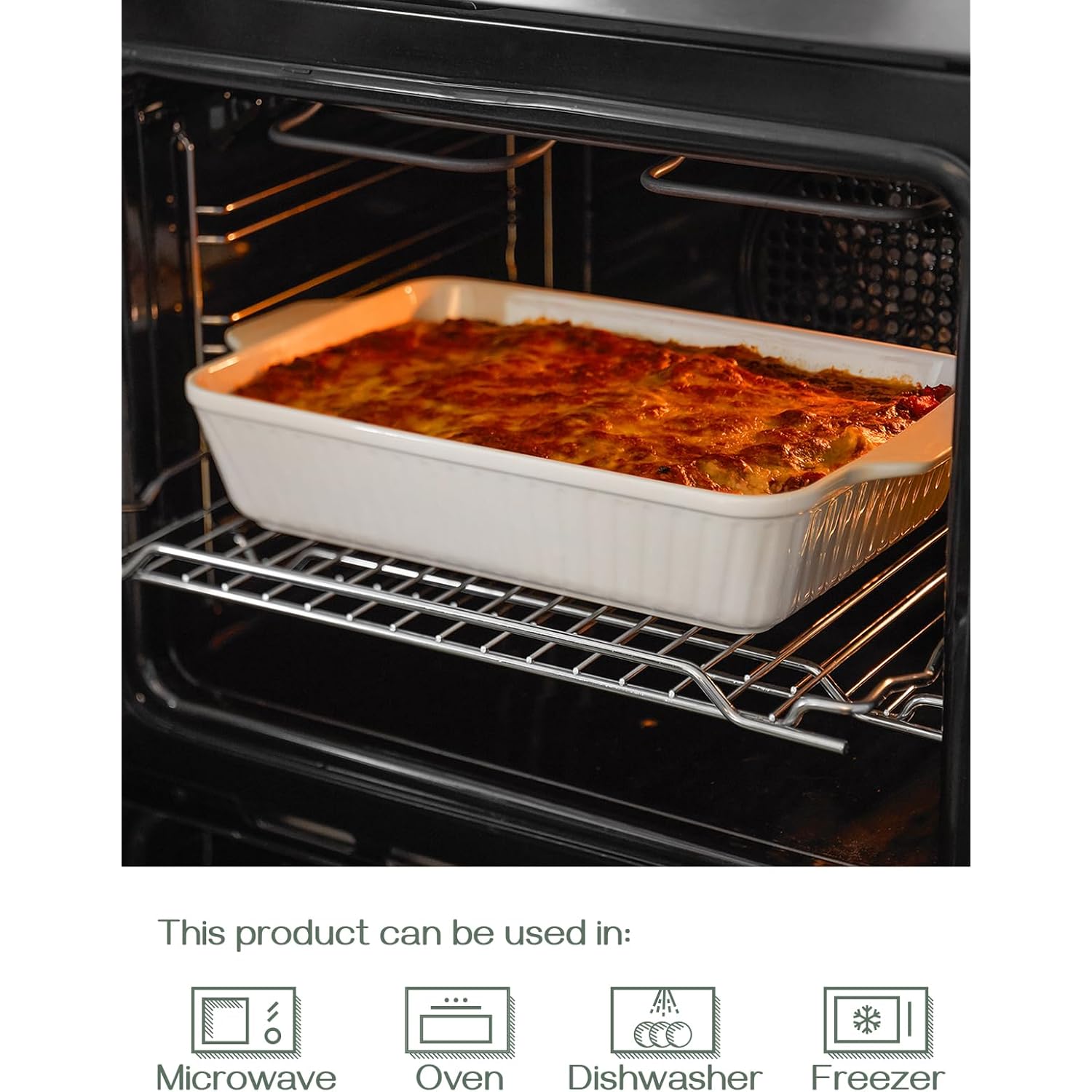 DOWAN Casserole Dish, 9x13 Ceramic Baking Dish, Large Lasagna Pan Deep for Oven, 4.2 Quarts Baking Pan with Handles, Oven Safe and Durable Bakeware for Lasagna, Home Decor, Wedding Gift, Soft White