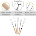 Unco- Marshmallow Roasting Sticks, 32”, 5 Pack, Dark Brown | Wooden Handle, Extendable Stainless Steel Smores Sticks For Fire Pit, Smores Skewers, Campfire Cooking Equipment