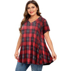 Womens Plus Size Tops Short Sleeve Button Down Basic Tunics Summer Swing T Shirts Casual V Neck Blouses for Leggings