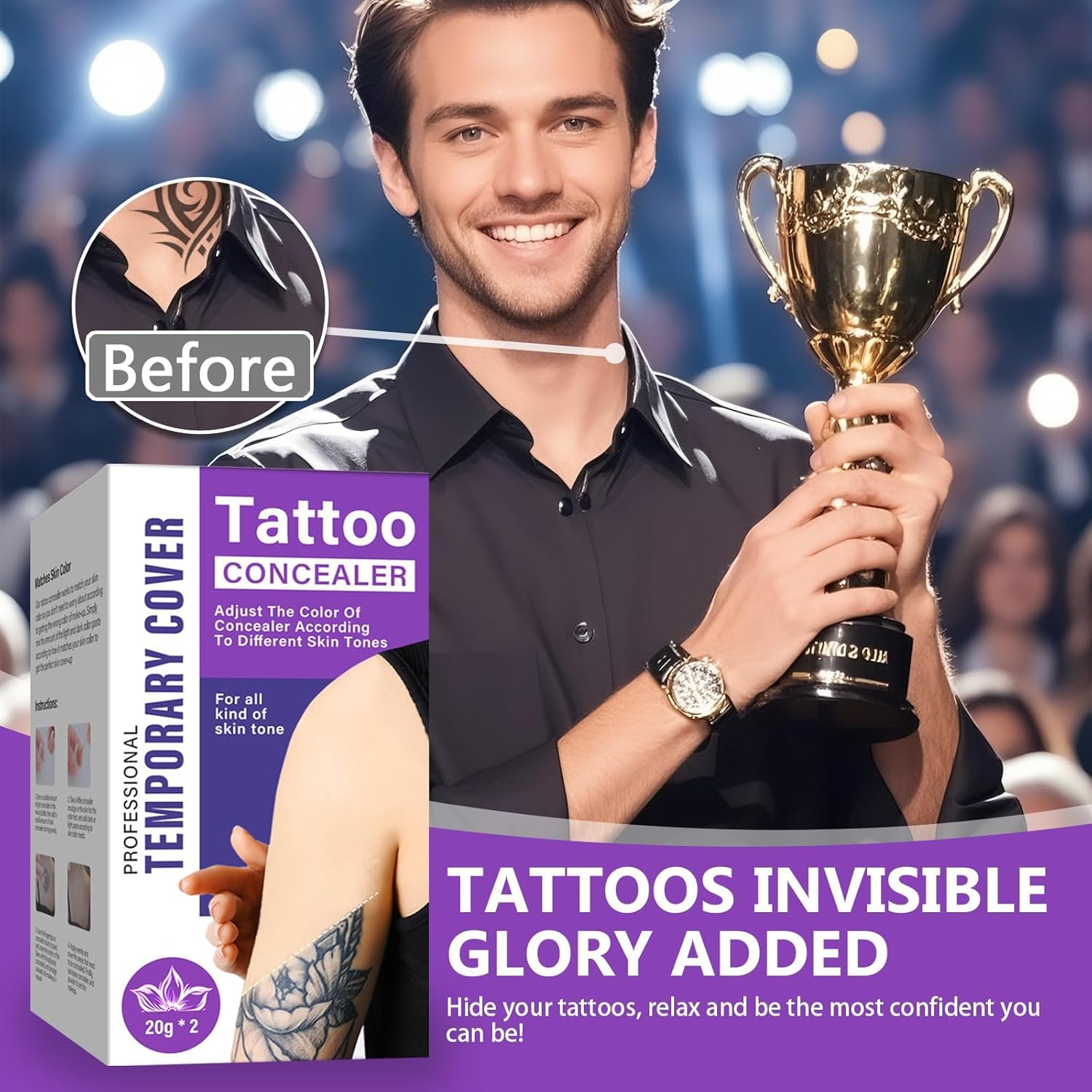 Tattoo Cover Up Makeup Water-Resistant 2-Tone Concealer Set 40G For Blemishes And Marks
