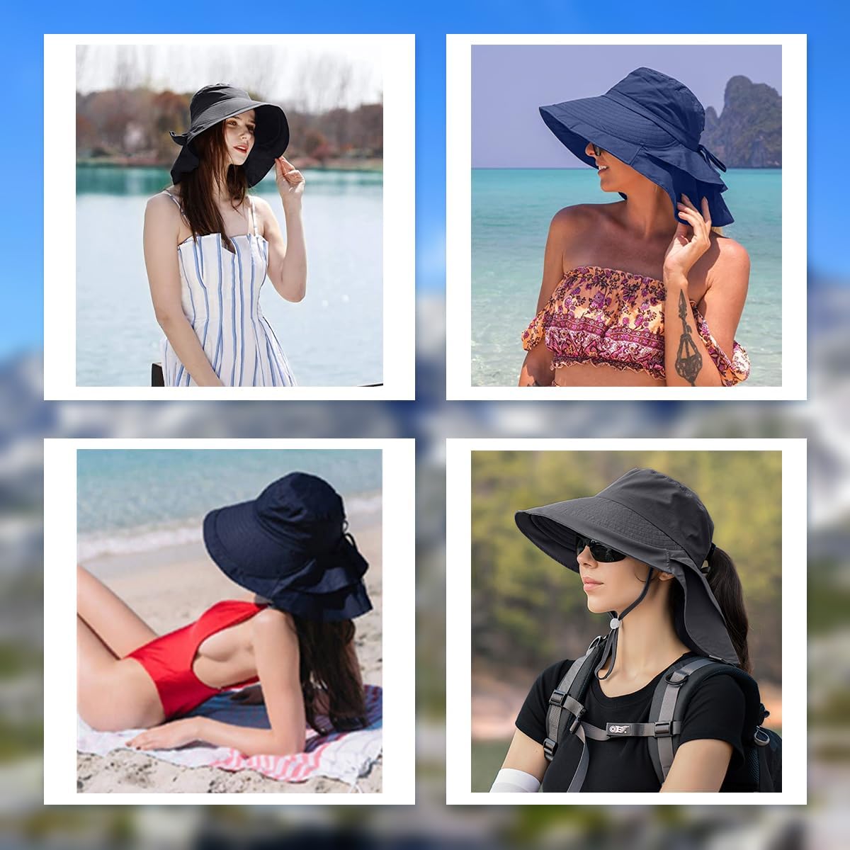 Womens Sun Hat Upf 50+ Wide Brim And Ponytail Hole, Hiking Safari Hat With Neck Flap…