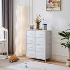 Olixis Dresser For Bedroom, 8 Storage Drawers, Tall Fabric Tower Organizer | Large Dresser For Closet, Chest Of Drawers With Metal Frame Wooden Top For Nursery, Living Room, Entryway, White