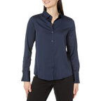 Women's Regular-Fit Long Sleeve Satin Button Down Blouse, Dressy Business Casual