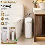 2.6 Gallon Automatic Bathroom Trash Can With Touchless Lid, White Gold | Motion Sensor Trash Can With Slim Waterproof Body; Small Plastic Garbage Can, Hands-Free Lid For Bedroom, Office, And Kitchen