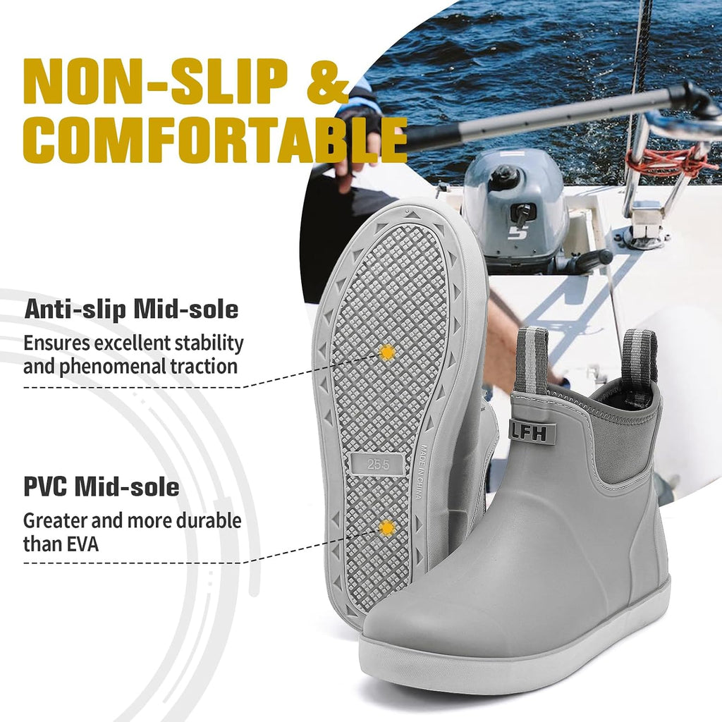 Men'S Deck Boots, Waterproof Ankle Rain Boots Men Anti-Slip Traction, Outdoor Rubber Fishing Garden Boots High-Performance Shoes For Farming