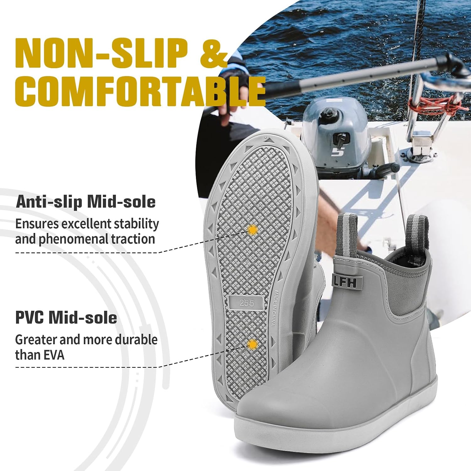 Men'S Deck Boots, Waterproof Ankle Rain Boots Men Anti-Slip Traction, Outdoor Rubber Fishing Garden Boots High-Performance Shoes For Farming
