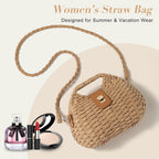 Straw Crossbody Bag For Women, Summer Beach Boho Handwoven Purse With Adjustable Strap, Lightweight Shoulder Bag | Handwoven Straw