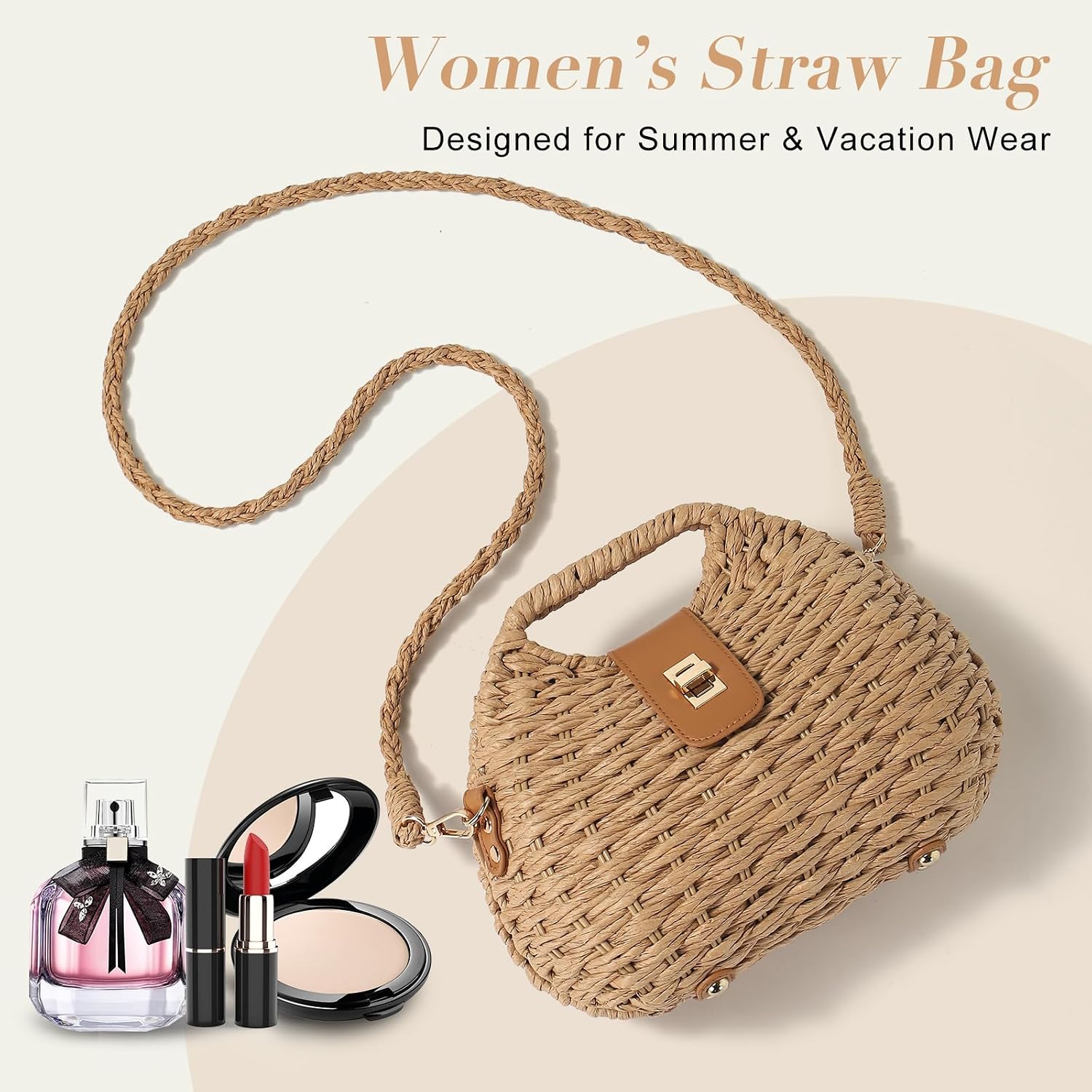 Straw Crossbody Bag For Women, Summer Beach Boho Handwoven Purse With Adjustable Strap, Lightweight Shoulder Bag | Handwoven Straw