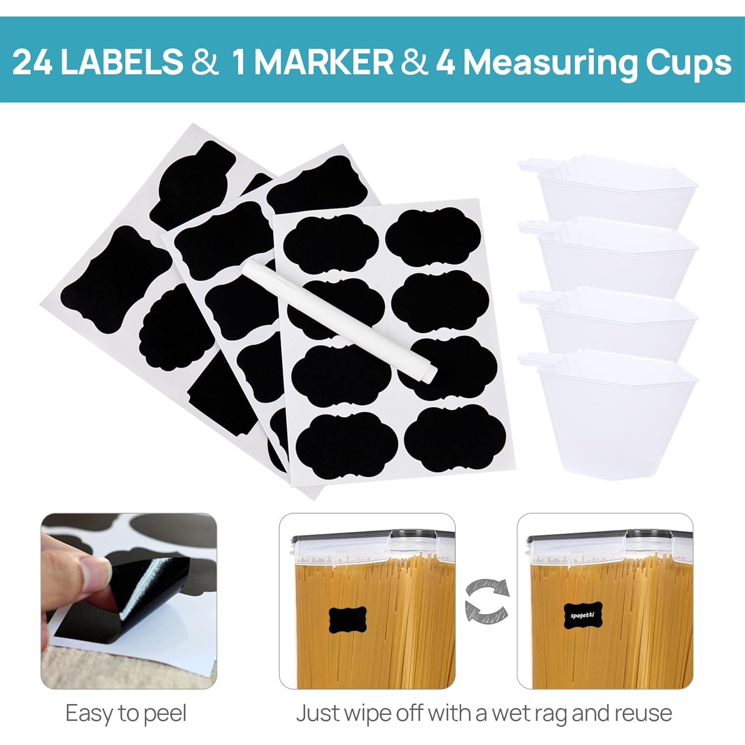 Vtopmart 10 PCS Flour and Sugar Storage Container, Large Airtight Food Canisters with Lids for Kitchen, Pantry Organization, BPA Free, Black