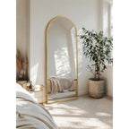 Full Length Mirror With Stand, 56"X14" Arched Full Body Mirror, Large Stand Up Aluminum Frame Floor Freestanding Hanging Leaning Mounted For Bedroom Living Room Entryway Gold
