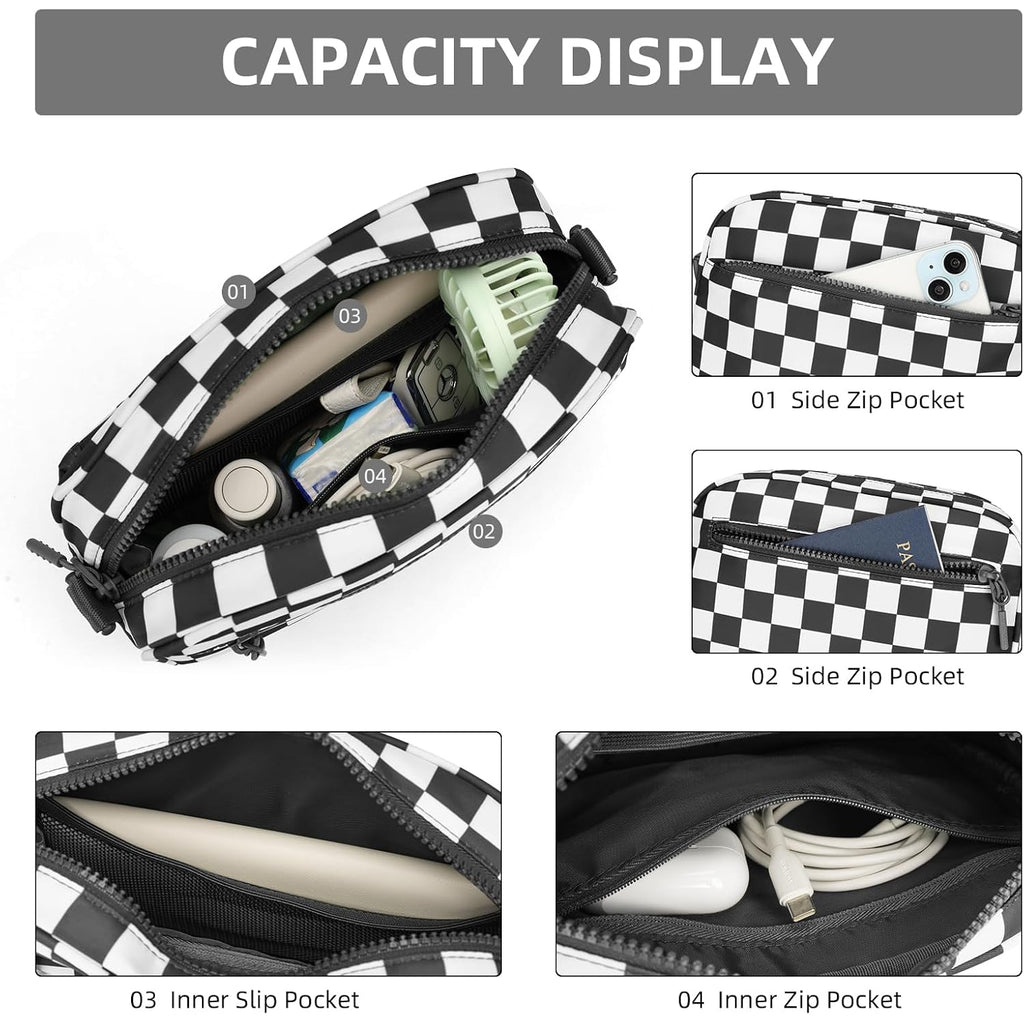 Small Checkered Crossbody Bag For Women Cute Purses Trendy Shoulder Handbags Wide Strap