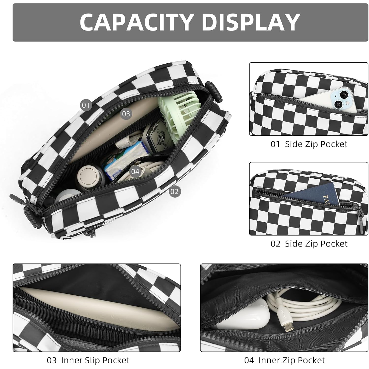 Small Checkered Crossbody Bag For Women Cute Purses Trendy Shoulder Handbags Wide Strap