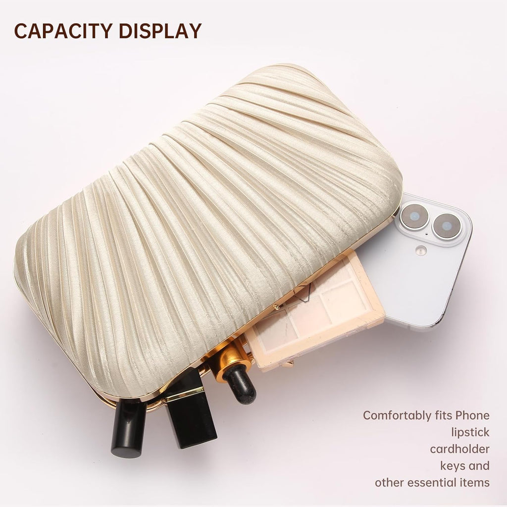 Purses for Women Evening Bag Handbags Formal Pleated Clutch Bag with Chain for Prom Wedding Party Black-tie affairs