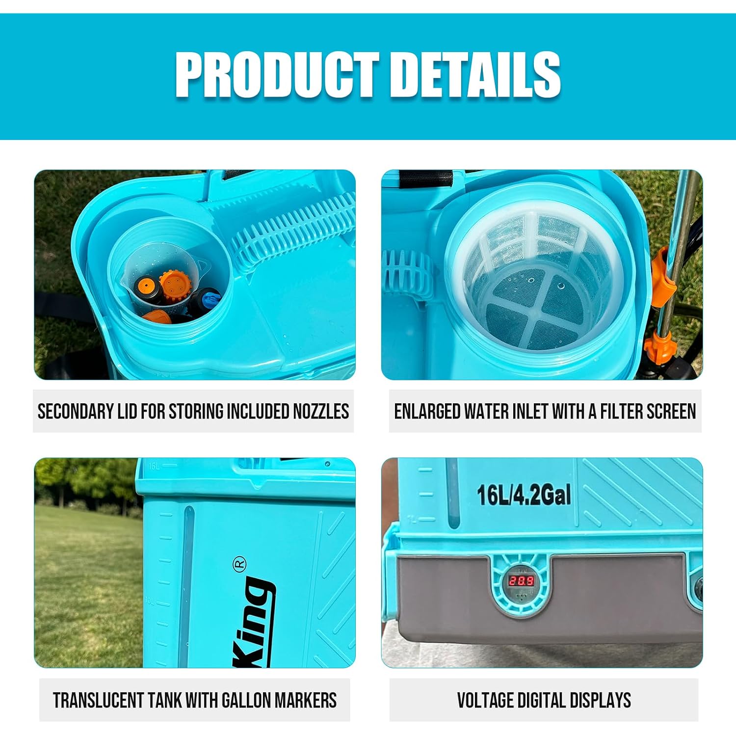 Sideking 4 Gallon Battery Powered Backpack Sprayer, 100 Psi Adjustable Electric Weed Sprayer For Lawn & Garden, Compatible With Makita 18V Battery, 5 Nozzles, Battery & Charger Included