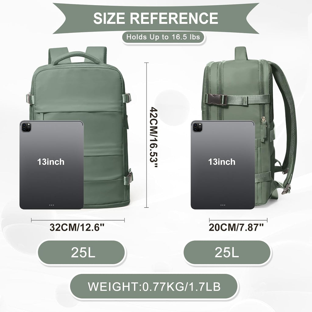 Coowoz Travel Backpack For Women Men,Carry On Backpack,Hiking Backpack Waterproof Outdoor Sports Rucksack Casual Daypack Travel Essentials(Olive Green)