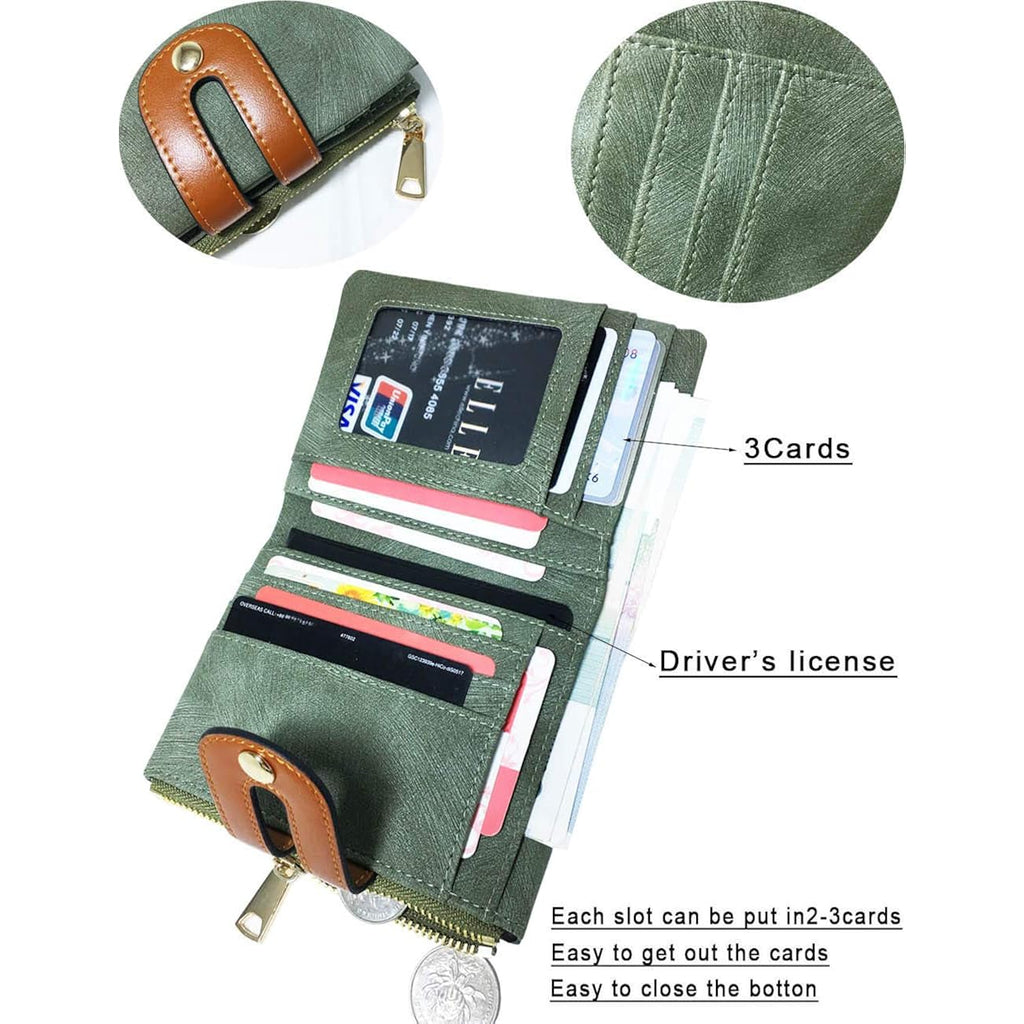 AOXONEL Women's Rfid Small Bifold Leather Wallet Ladies Mini Zipper Coin Purse id card Pocket,Slim Compact Thin
