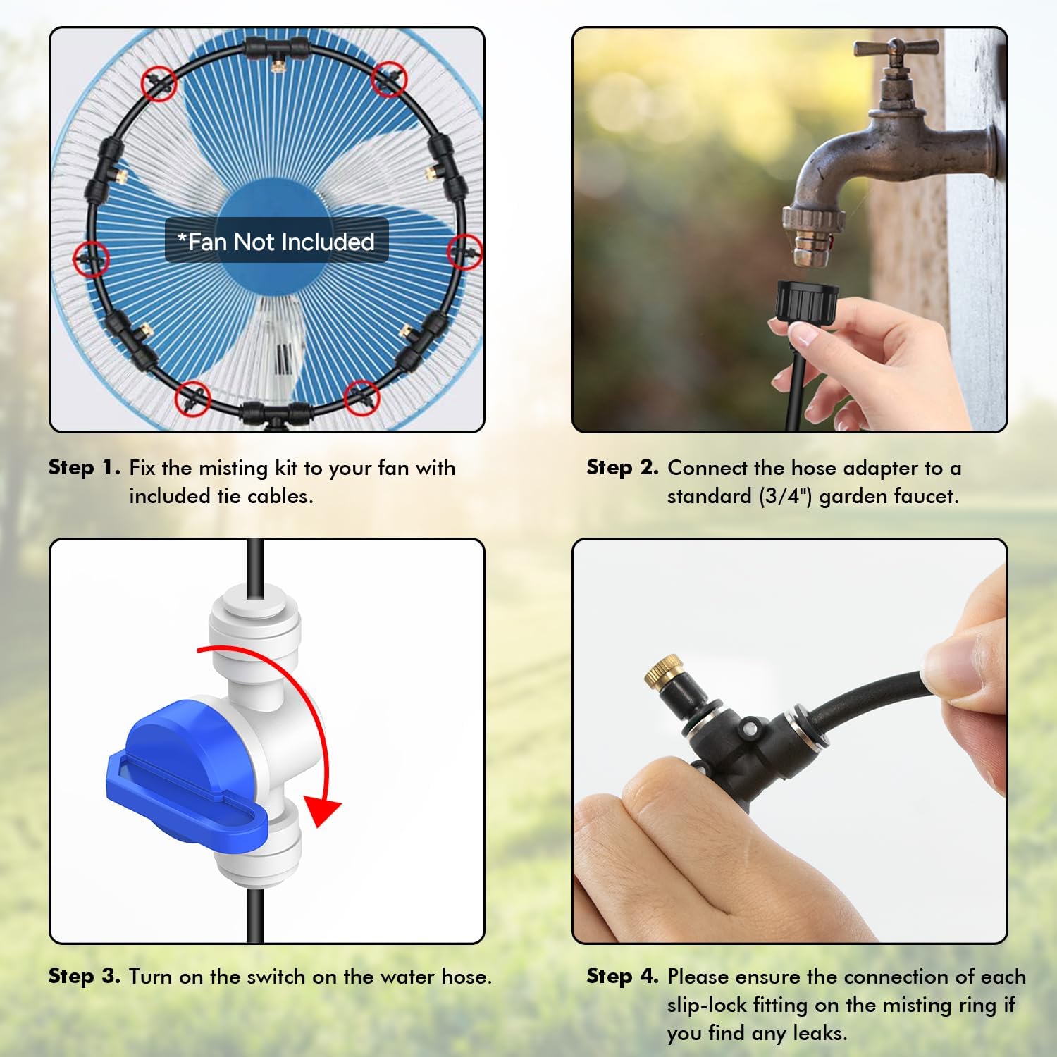 Dr.Prepare Outdoor Misting Fan Kit, 16.4Ft Mist Hose Mister Fan, Water Misters For Cooling For Patio Backyard, Portable Misting System, Independent Valve For Control