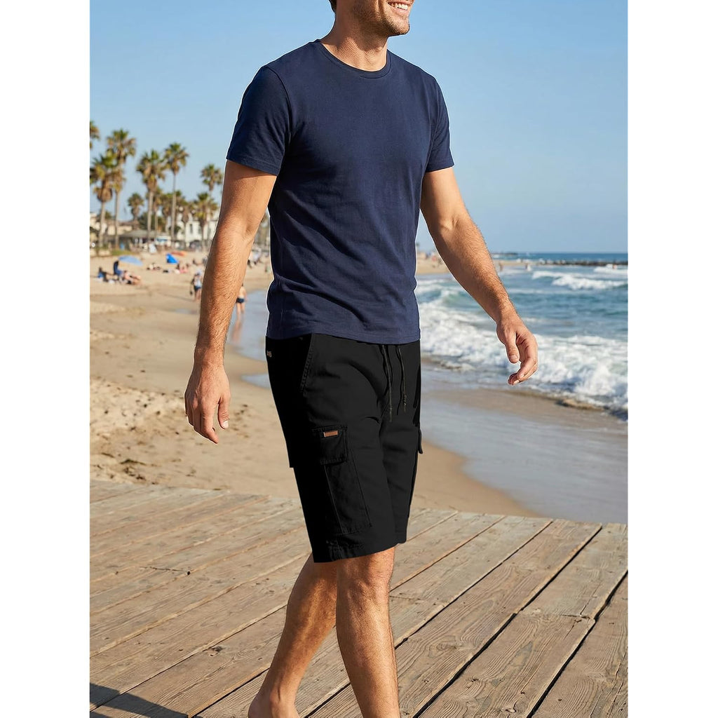 Jmierr Mens Casual Cotton Twill Cargo Shorts Drawstring Classic Chino Stretch Short With 6 Pockets