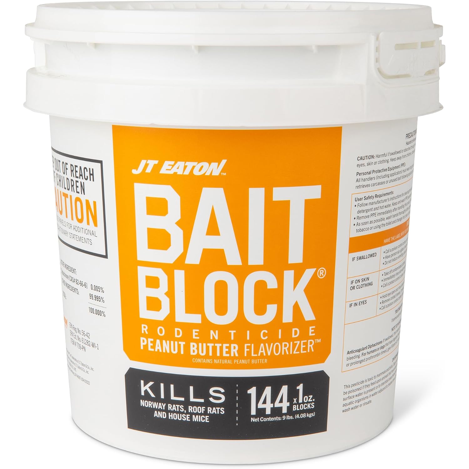 Jt Eaton Bait Block Peanut Butter Flavor Rodenticide – 9 Lb. Pail – Effective Rodent Control Bait Blocks – Long-Lasting And Easy To Use | 1 Oz Anticoagulant Bait Blocks; Peanut Butter Flavor; For Use In Tamper-Resistant Bait Stations; 9 Lb Pail