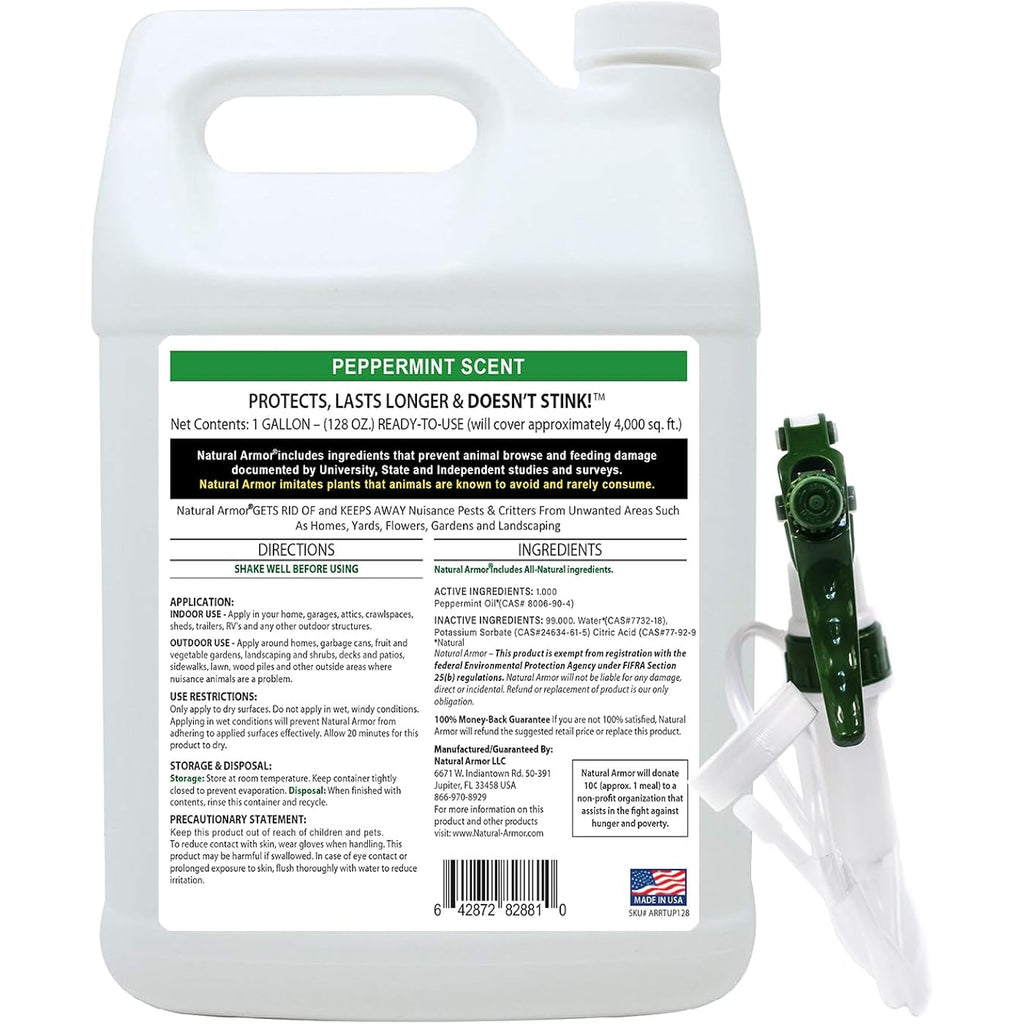 Animal & Rodent Repellent Spray. Repels Skunks, Raccoons, Rats, Mice, Deer Rodents & Critters. Repeller & Deterrent In Powerful Peppermint Formula – 128 Fl Oz Gallon Ready To Use