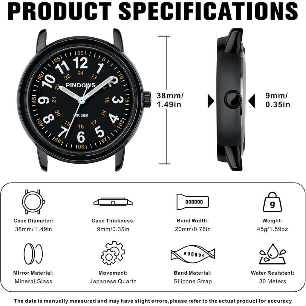 Pindows Women Analog Quartz Wrist Watch With Silicone Strap For Young Women Students Easy Read Waterproof Unisex Luminous Dial