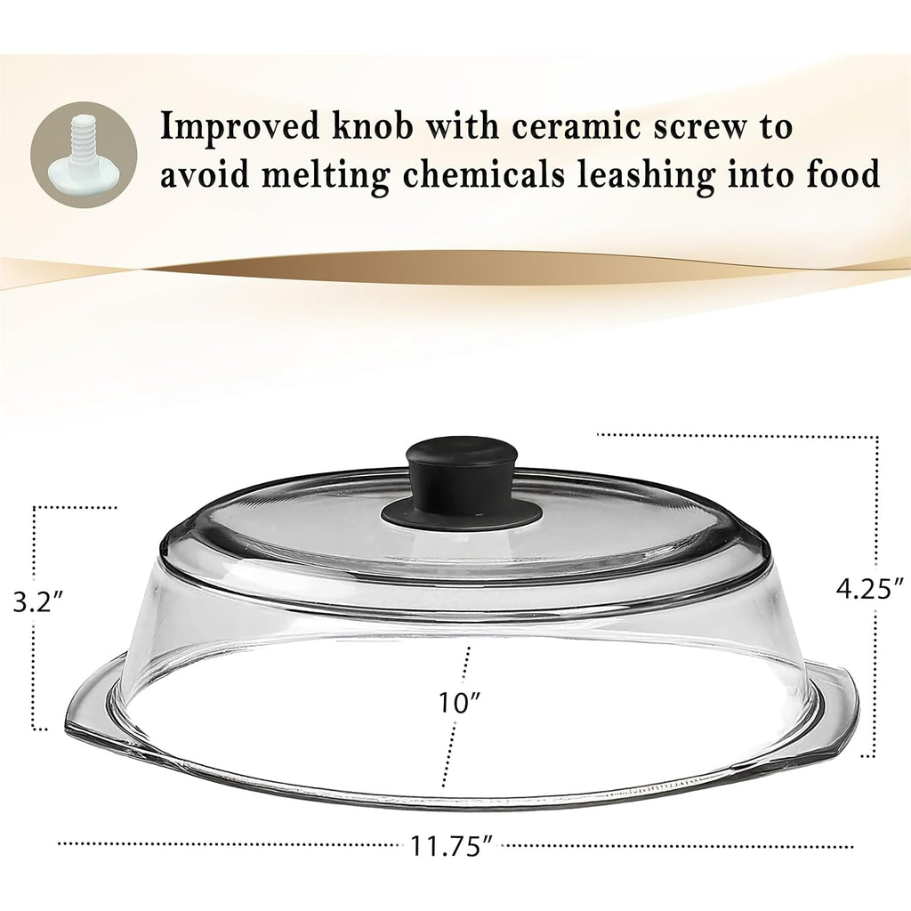 Le’Raze Tall Glass Microwave Splatter Cover For Food - Cookware & Bakeware Serving Dish Cover, Plate Guard Lid With Easy Grip Silicone Handle Knob - 100% Food Grade Bpa Free & Dishwasher Safe - 10In