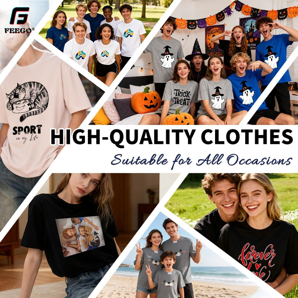 Feego Thickened Cotton Short Sleeve Custom T-Shirts,Front & Back Print,Personalized With Your Photo,Fit For Men Women
