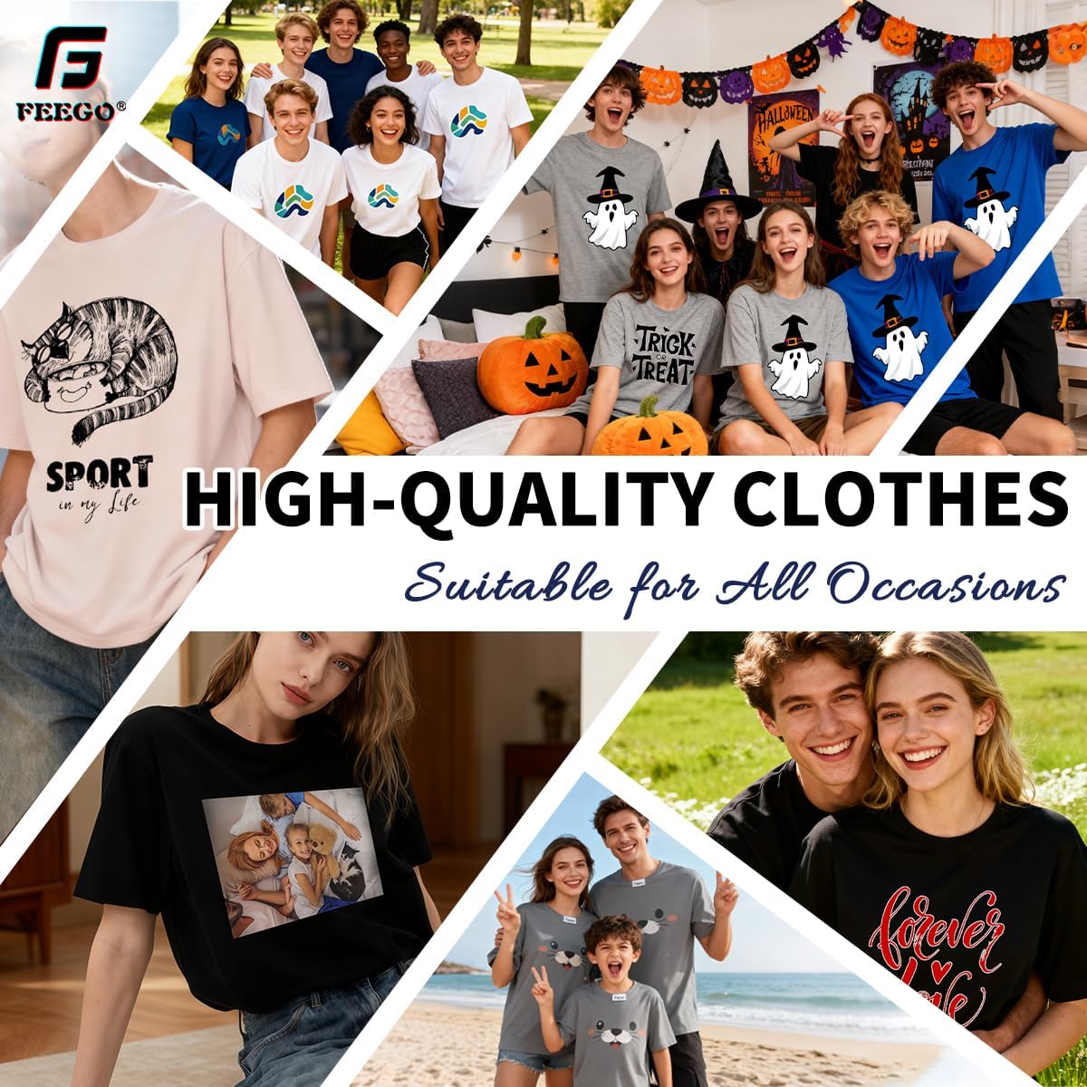 Feego Thickened Cotton Short Sleeve Custom T-Shirts,Front & Back Print,Personalized With Your Photo,Fit For Men Women