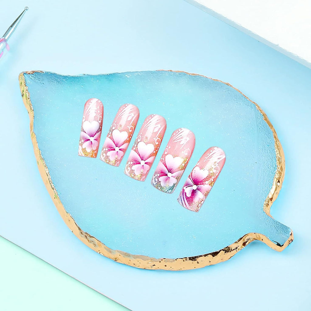 21 Pieces Nail Art Tools Kit, Resin Nail Art Palette Leaf Shape Mixing Palette and 20 Pcs Detail Brushes with Golden Edge Resin Holder Gel Polish Colors Mixing Pallet(Blue)
