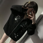 Womens Y2K Zip Up Cute Graphic Hoodies Cat Ears Casual Cartoon Harajuku Kawaii Clothes Oversize Streetwear Jacket